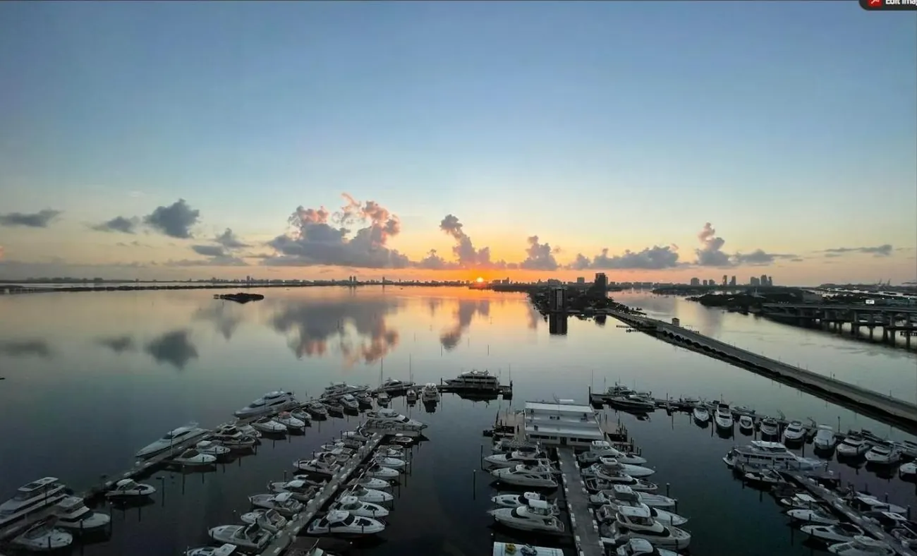 Marina and boats on Biscayne Bay at sunrise, South Miami-Dade